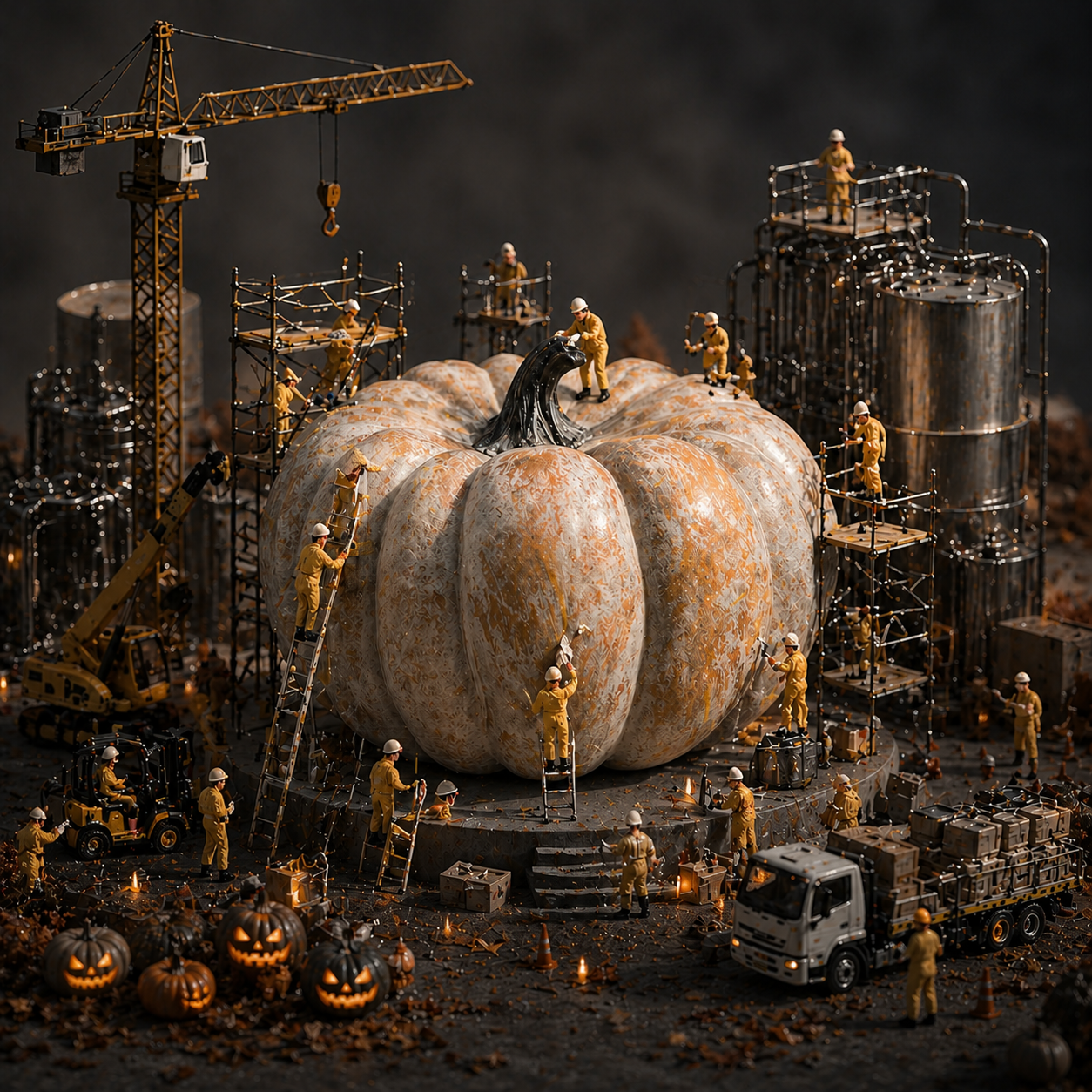 Craftsperson refining ceramic pumpkin details by hand