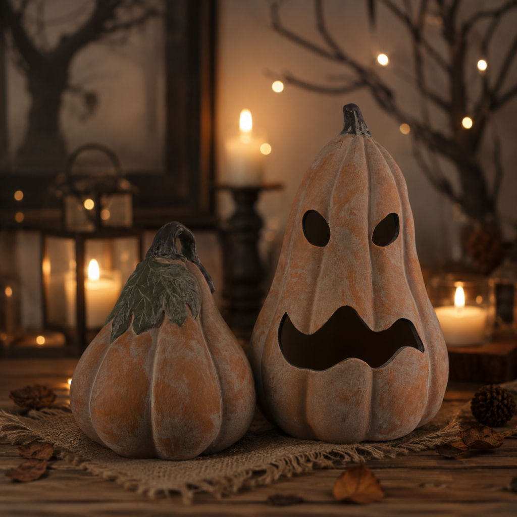 Craftsperson refining ceramic pumpkin details by hand